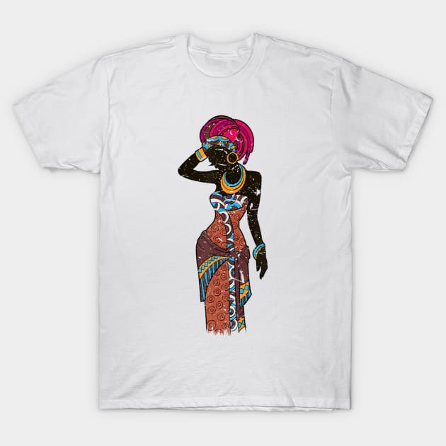 Afro Black Women Head Wrap Dashiki Style T-Shirt by StuSpenceart